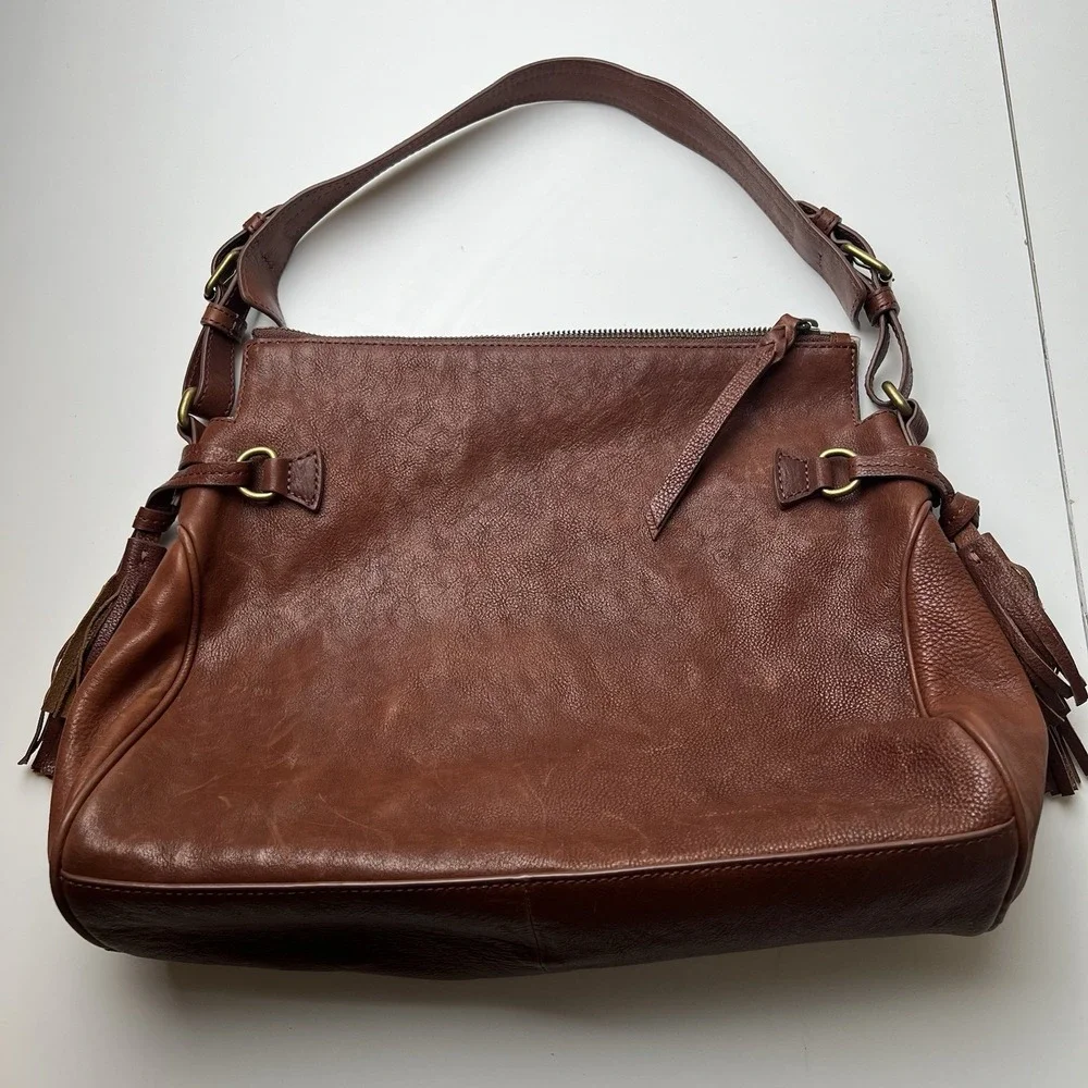 Margot  Genuine Leather Brown Purse  Bag with Tassel Detail